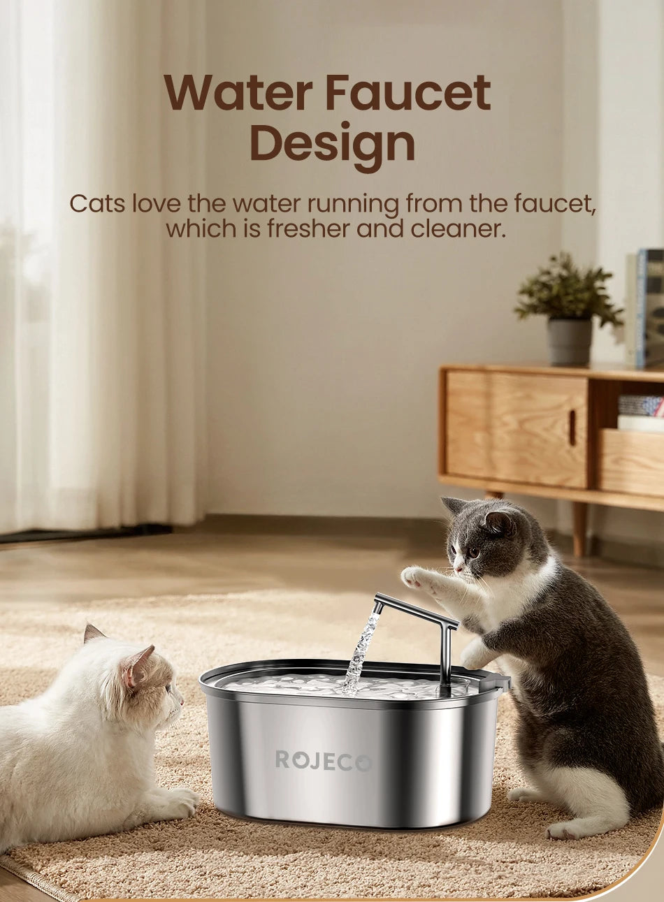 ROJECO Premium Stainless Steel Pet Water Fountain – Automatic Drinking Dispenser for Cats & Dogs