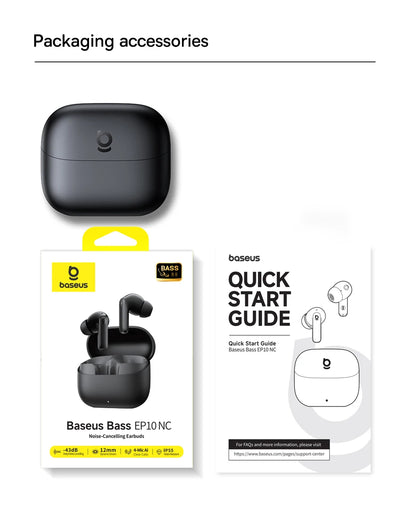 Baseus EP10 Bass Earbuds with Active Noise Cancelling (-43dB) – Bluetooth 6.0 TWS, 4-Mic ENC, Deep Bass & Crystal-Clear Audio
