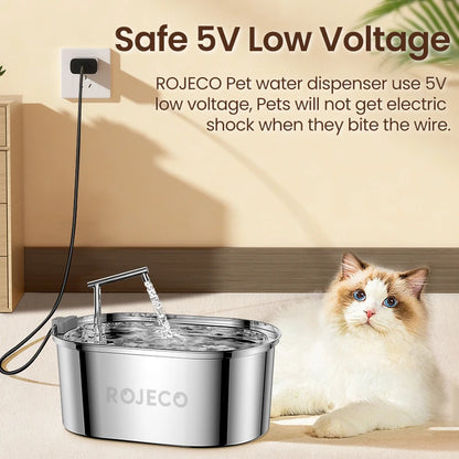 ROJECO Premium Stainless Steel Pet Water Fountain – Automatic Drinking Dispenser for Cats & Dogs