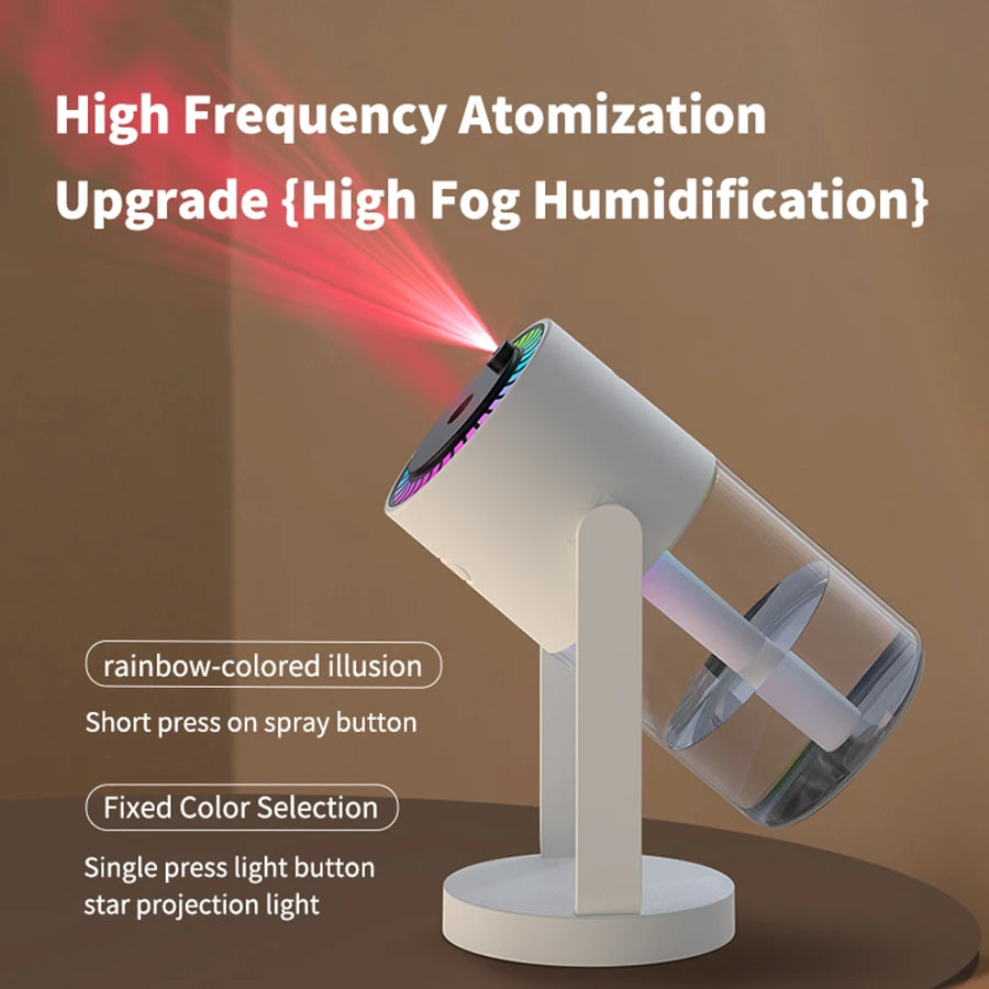 Humidificador giratorio AirGlow con luz LED ambiental y puerto USB