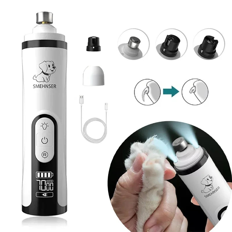 USB Rechargeable Pet Nail Trimmer with LED Light – Electric Nail Grinder for Cats & Dogs