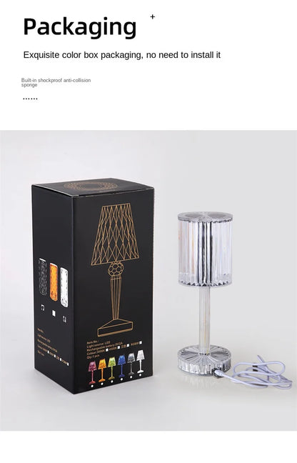 LumiGem : Lampe de table LED en cristal élégante avec projection nocturne décorative