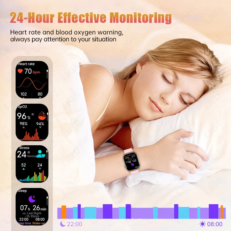 LIGE 2026 Unisex GPS Smart Watch – 2.01" HD Touchscreen, Bluetooth Calling, Fitness & Heart Rate Tracker, IP68 Waterproof for Android/iOS