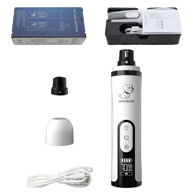 USB Rechargeable Pet Nail Trimmer with LED Light – Electric Nail Grinder for Cats & Dogs