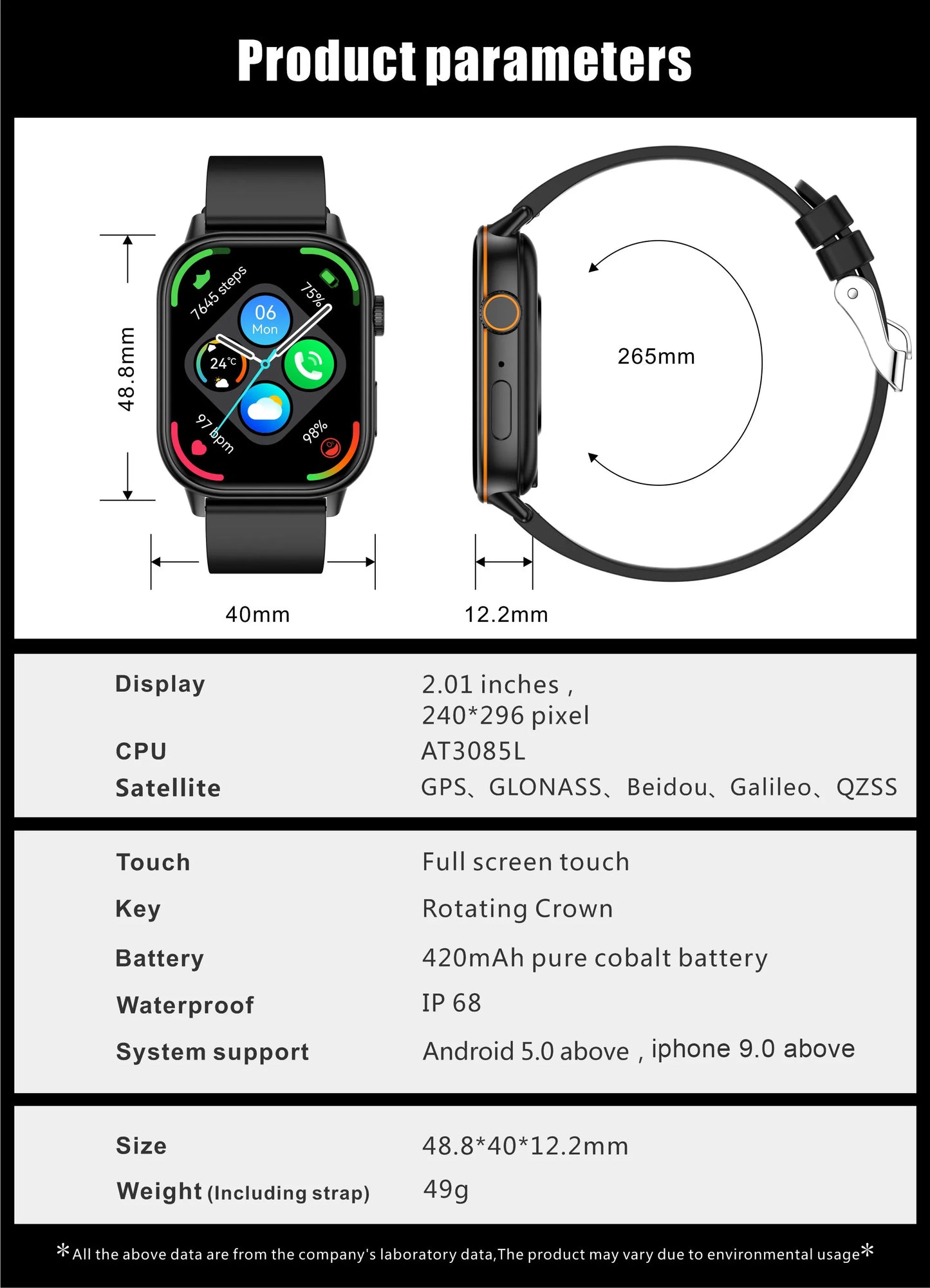 LIGE 2026 Unisex GPS Smart Watch – 2.01" HD Touchscreen, Bluetooth Calling, Fitness & Heart Rate Tracker, IP68 Waterproof for Android/iOS