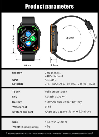 LIGE 2026 Unisex GPS Smart Watch – 2.01" HD Touchscreen, Bluetooth Calling, Fitness & Heart Rate Tracker, IP68 Waterproof for Android/iOS
