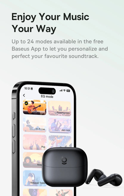 Baseus EP10 Bass Earbuds with Active Noise Cancelling (-43dB) – Bluetooth 6.0 TWS, 4-Mic ENC, Deep Bass & Crystal-Clear Audio