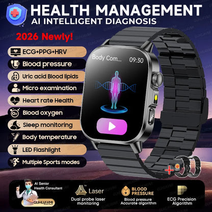 2026 Pro Health Smart Watch – ECG, PPG & Blood Pressure Monitor, Body Analysis, Lipid & Uric Acid Tracker, Unisex Fitness Smartwatch