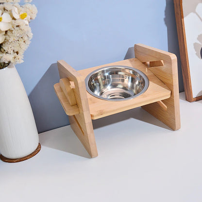 PawsBalance Adjustable Bamboo Feeder with Stainless Bowls