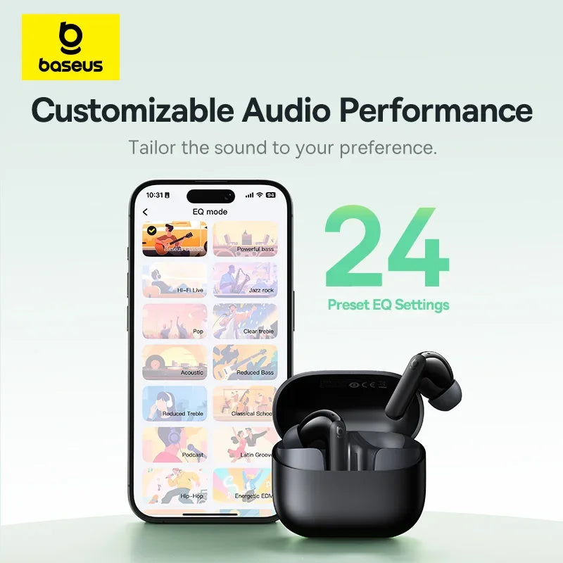 Baseus EP10 Bass Earbuds with Active Noise Cancelling (-43dB) – Bluetooth 6.0 TWS, 4-Mic ENC, Deep Bass & Crystal-Clear Audio
