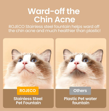 ROJECO Premium Stainless Steel Pet Water Fountain – Automatic Drinking Dispenser for Cats & Dogs