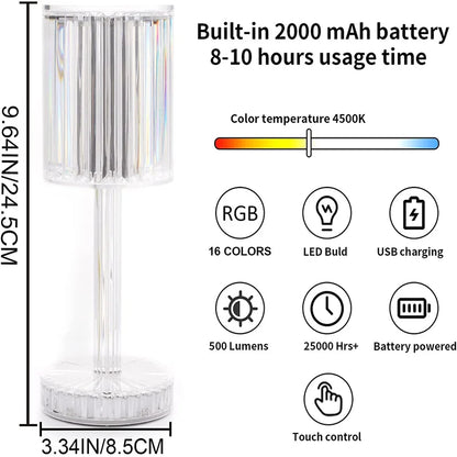 LumiGem : Lampe de table LED en cristal élégante avec projection nocturne décorative