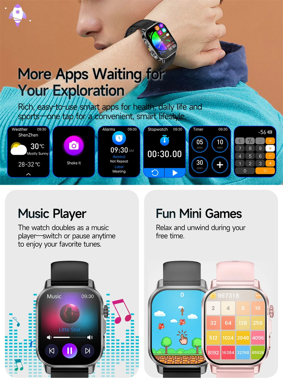 2026 Advanced ECG Smartwatch with Bluetooth Call – Uric Acid & Lipid Health Monitor, 2.01" Screen, Built-in Flashlight, Unisex Fitness Watch