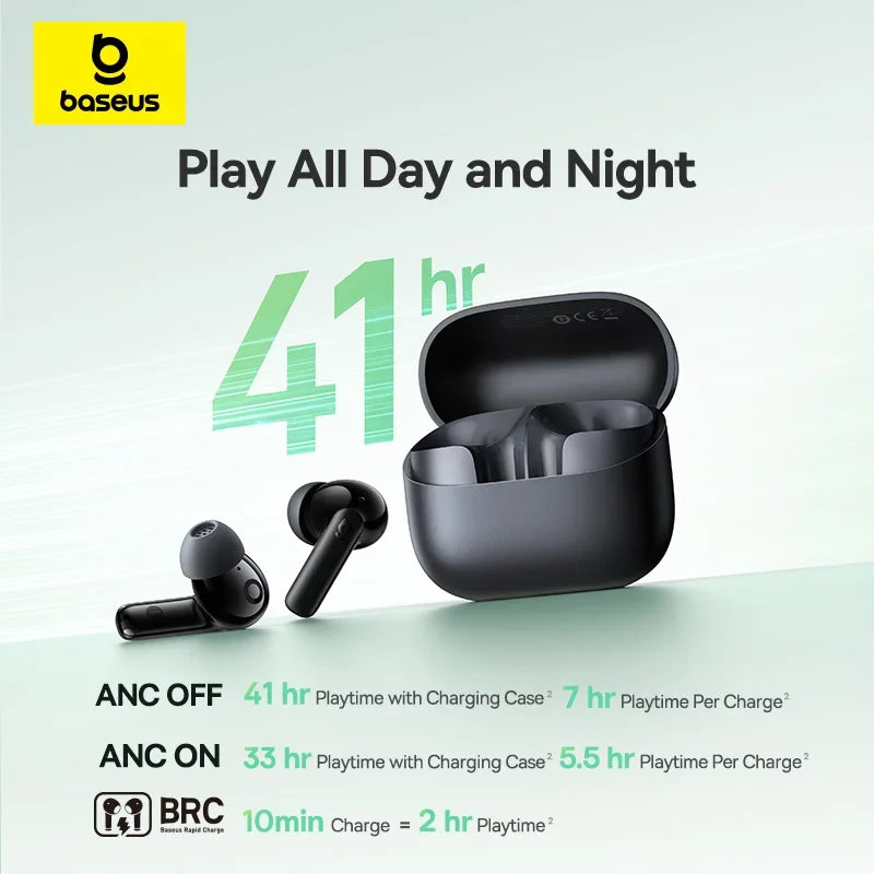 Baseus EP10 Bass Earbuds with Active Noise Cancelling (-43dB) – Bluetooth 6.0 TWS, 4-Mic ENC, Deep Bass & Crystal-Clear Audio