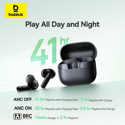 Baseus EP10 Bass Earbuds with Active Noise Cancelling (-43dB) – Bluetooth 6.0 TWS, 4-Mic ENC, Deep Bass & Crystal-Clear Audio