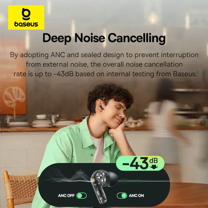 Baseus EP10 Bass Earbuds with Active Noise Cancelling (-43dB) – Bluetooth 6.0 TWS, 4-Mic ENC, Deep Bass & Crystal-Clear Audio