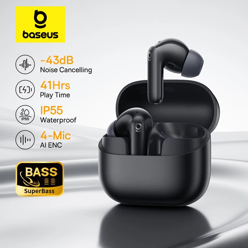 Baseus EP10 Bass Earbuds with Active Noise Cancelling (-43dB) – Bluetooth 6.0 TWS, 4-Mic ENC, Deep Bass & Crystal-Clear Audio