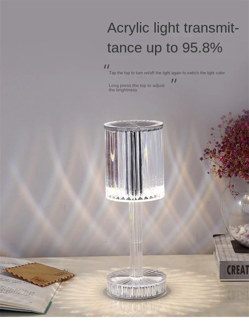 LumiGem : Lampe de table LED en cristal élégante avec projection nocturne décorative