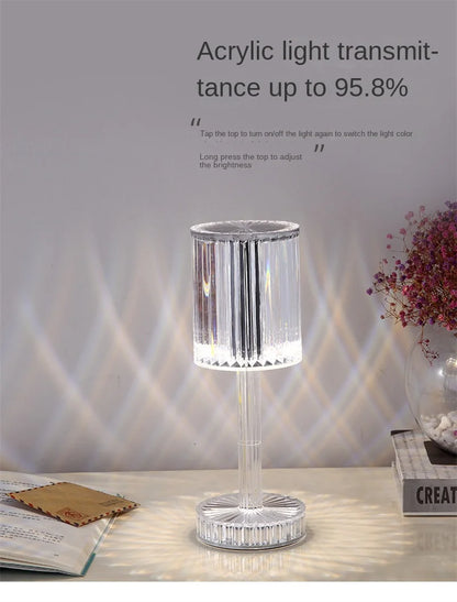 LumiGem : Lampe de table LED en cristal élégante avec projection nocturne décorative