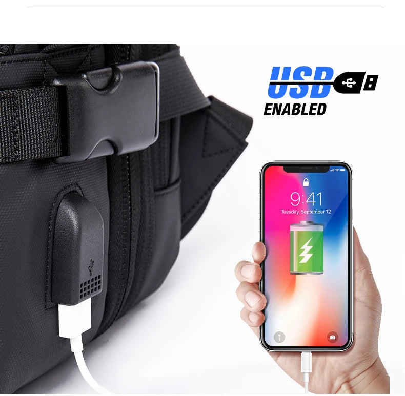 Urban Voyager: Waterproof Business Backpack with USB Charging