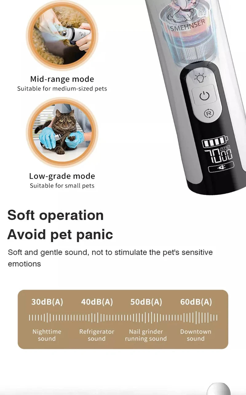 USB Rechargeable Pet Nail Trimmer with LED Light – Electric Nail Grinder for Cats & Dogs