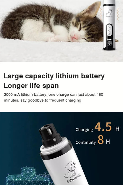 USB Rechargeable Pet Nail Trimmer with LED Light – Electric Nail Grinder for Cats & Dogs