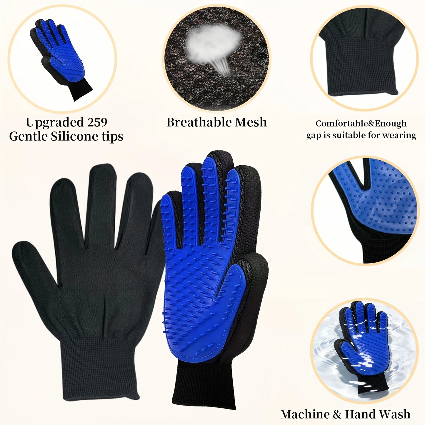 Pet Grooming Gloves 2-Pack – Gentle Hair Removal & Soothing Massage for Dogs & Cats