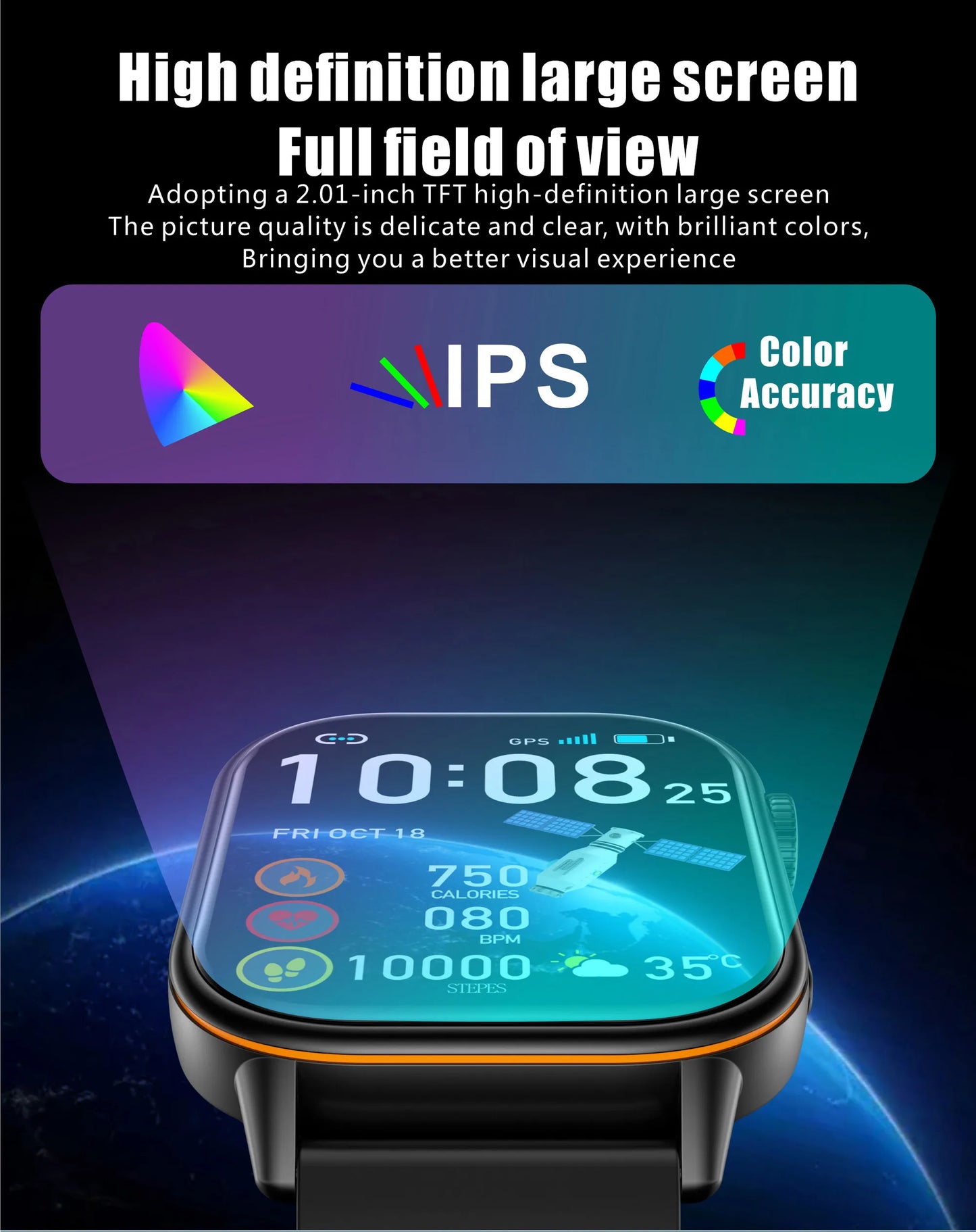 LIGE 2026 Unisex GPS Smart Watch – 2.01" HD Touchscreen, Bluetooth Calling, Fitness & Heart Rate Tracker, IP68 Waterproof for Android/iOS