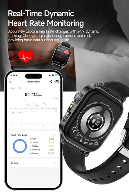 2026 Advanced ECG Smartwatch with Bluetooth Call – Uric Acid & Lipid Health Monitor, 2.01" Screen, Built-in Flashlight, Unisex Fitness Watch