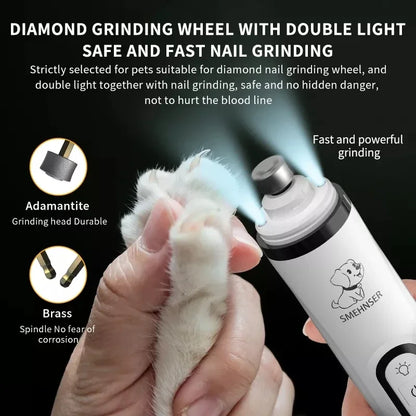 USB Rechargeable Pet Nail Trimmer with LED Light – Electric Nail Grinder for Cats & Dogs
