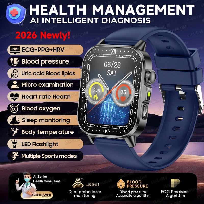 2026 Pro Health Smart Watch – ECG, PPG & Blood Pressure Monitor, Body Analysis, Lipid & Uric Acid Tracker, Unisex Fitness Smartwatch