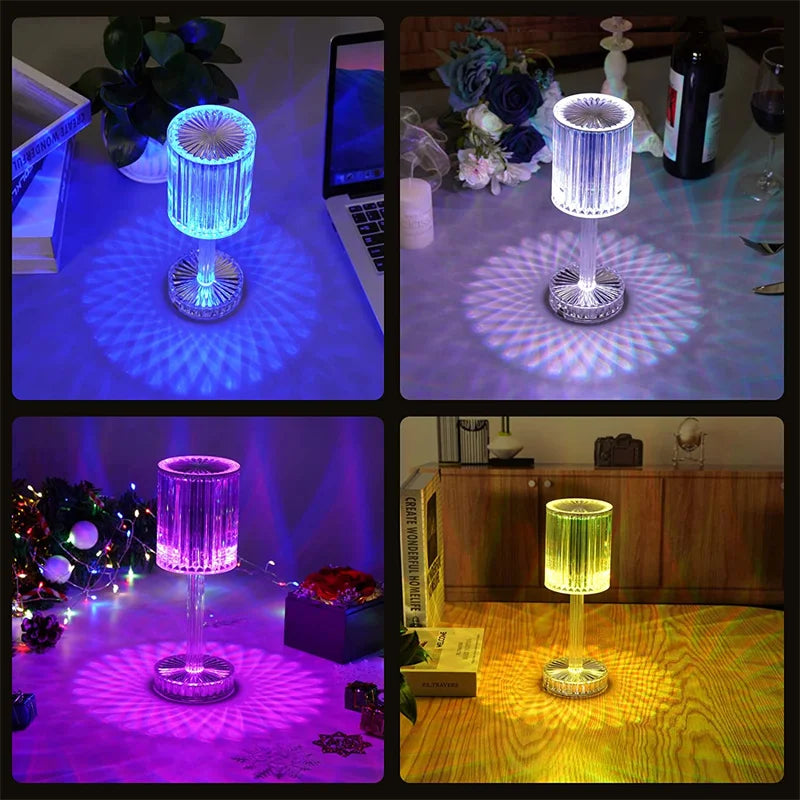 LumiGem : Lampe de table LED en cristal élégante avec projection nocturne décorative