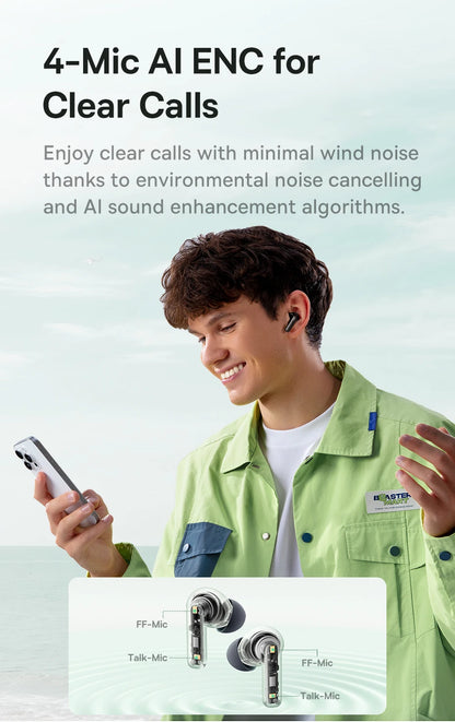 Baseus EP10 Bass Earbuds with Active Noise Cancelling (-43dB) – Bluetooth 6.0 TWS, 4-Mic ENC, Deep Bass & Crystal-Clear Audio