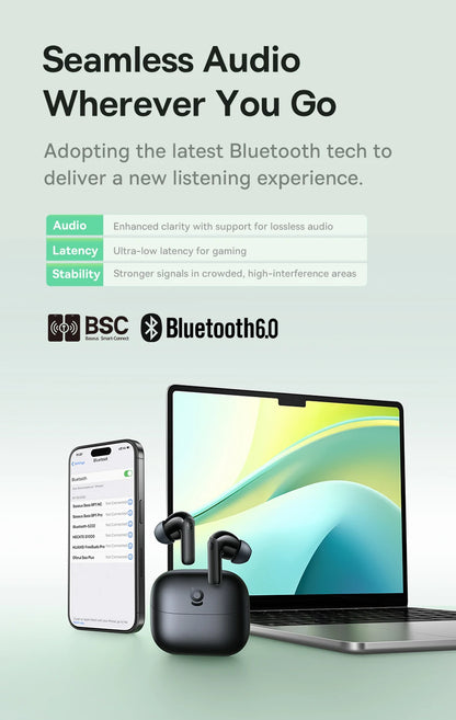 Baseus EP10 Bass Earbuds with Active Noise Cancelling (-43dB) – Bluetooth 6.0 TWS, 4-Mic ENC, Deep Bass & Crystal-Clear Audio
