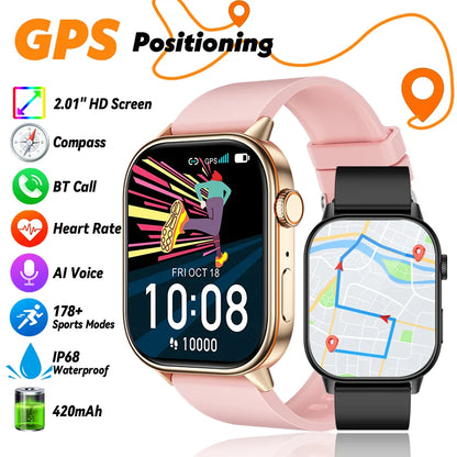 LIGE 2026 Unisex GPS Smart Watch – 2.01" HD Touchscreen, Bluetooth Calling, Fitness & Heart Rate Tracker, IP68 Waterproof for Android/iOS