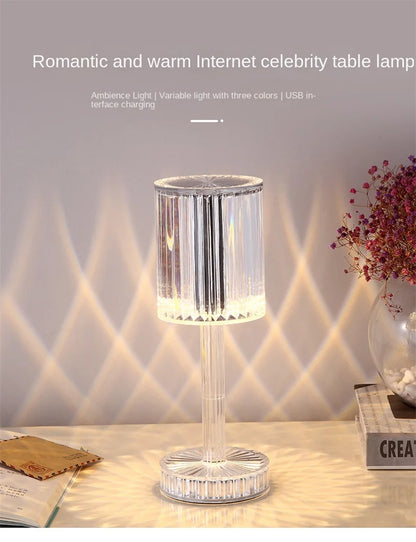 LumiGem : Lampe de table LED en cristal élégante avec projection nocturne décorative