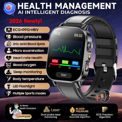 2026 Pro Health Smart Watch – ECG, PPG & Blood Pressure Monitor, Body Analysis, Lipid & Uric Acid Tracker, Unisex Fitness Smartwatch