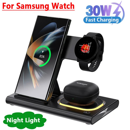 TriCharge Nightlight Station: 3-in-1 Wireless Charger for Devices