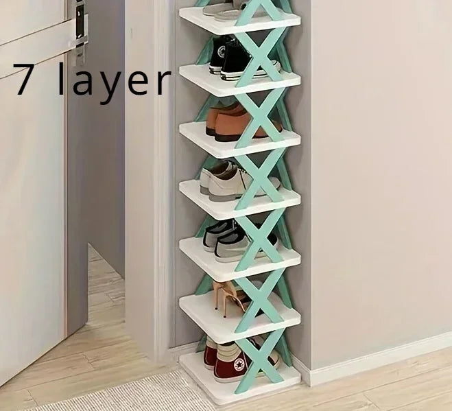 1 multi-layer plastic shoe rack, foldable and removable, suitable for bedrooms, saves space and decorates the room with simplicity and good taste.