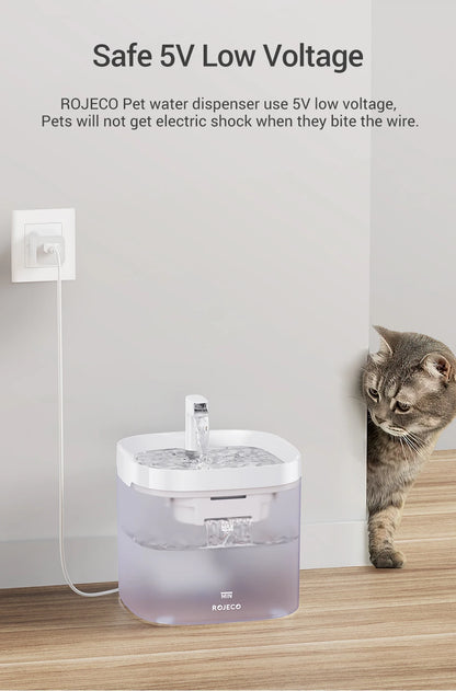 ROJECO Automatic Pet Water Fountain with Recirculating Filter – Smart Drinking Station for Cats & Dogs