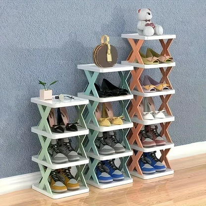 1 multi-layer plastic shoe rack, foldable and removable, suitable for bedrooms, saves space and decorates the room with simplicity and good taste.