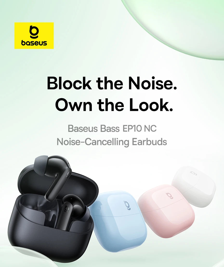 Baseus EP10 Bass Earbuds with Active Noise Cancelling (-43dB) – Bluetooth 6.0 TWS, 4-Mic ENC, Deep Bass & Crystal-Clear Audio