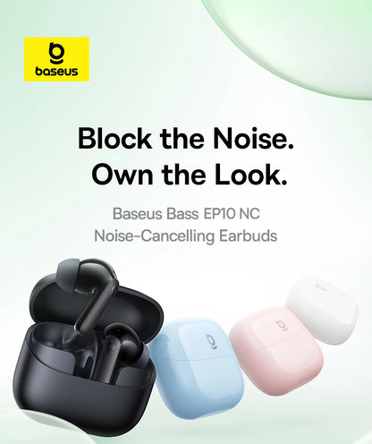 Baseus EP10 Bass Earbuds with Active Noise Cancelling (-43dB) – Bluetooth 6.0 TWS, 4-Mic ENC, Deep Bass & Crystal-Clear Audio