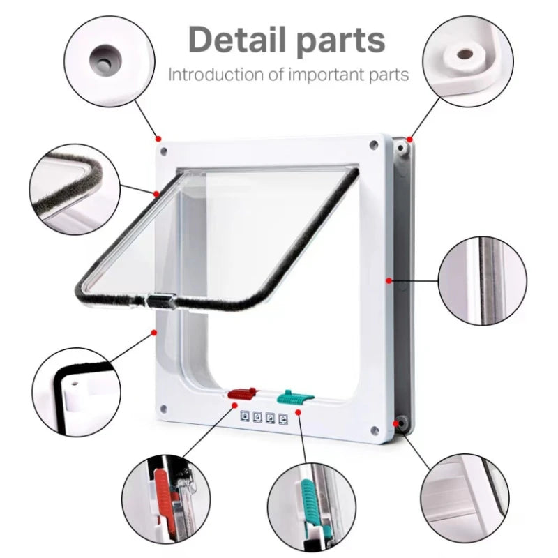 PawsEase Secure Entry Cat Door with 4-Way Locking System